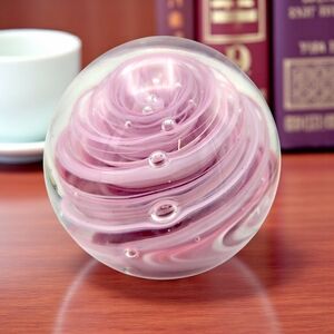 Vintage Art Glass Paperweight Pink Bubbles Swirl Unsigned